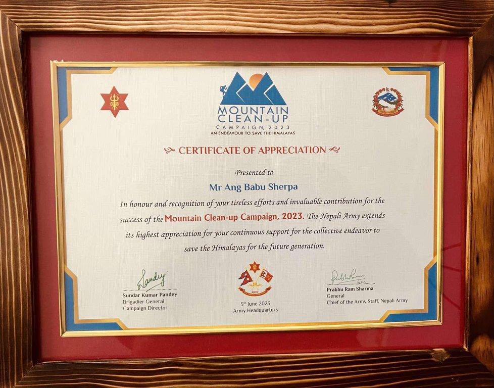 Certificate of Appreciation – Nepali Army